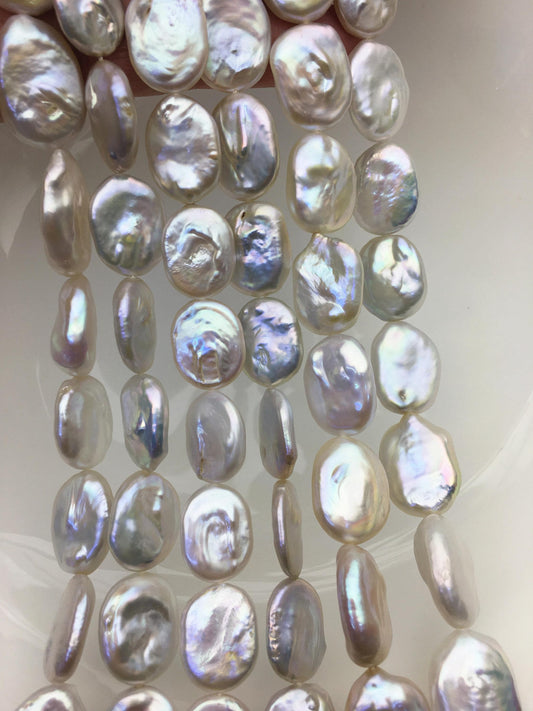 AA+ 14-17mm natural white overtone ellipse coin freshwater pearls,diy bead,flat block pearl bead,ZS-103-26
