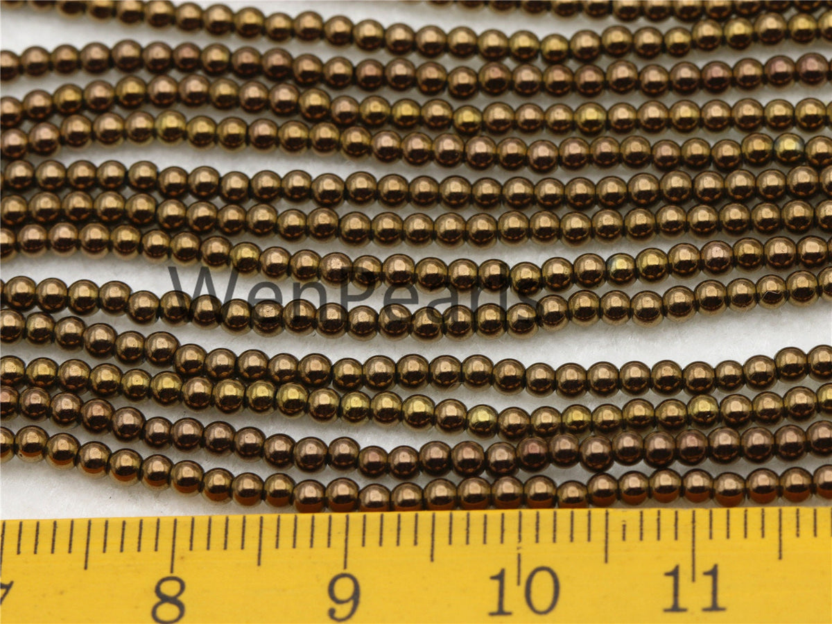 Hematite Brown,2mm Smooth Round beads, 2mm Bronze beads,AAA,180 beads,15.5 inches,G50-R2-006