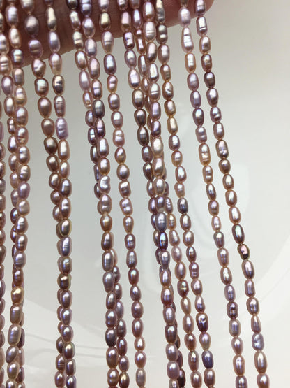 AAA 3-3.5x3.5-6mm purple rainbow long rice pearls, full strand, oval loose pearl beads, diy pearl, ultured pearl, diy pearl beads, LR3-3A-36