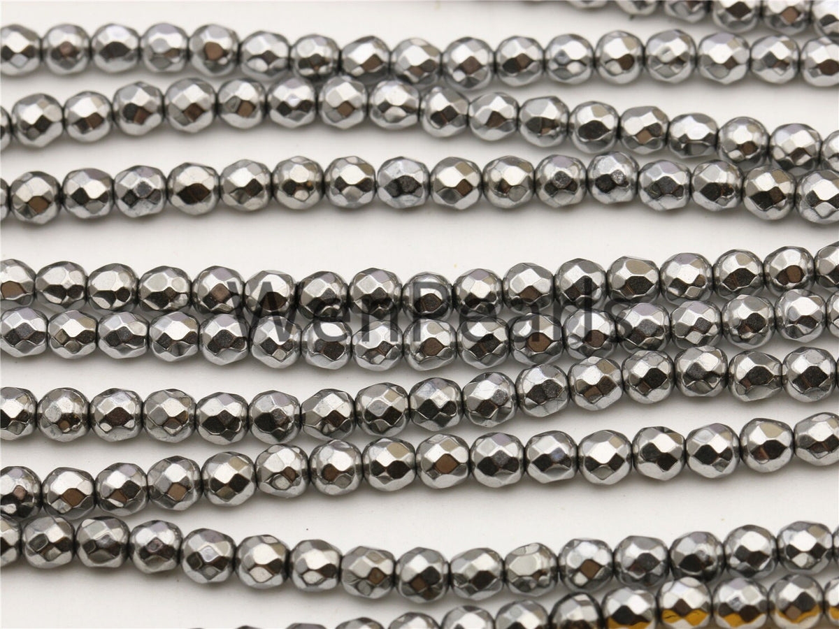Hematite silver Gray,4mm Faceted Round,AAA, 105pcs,15.5 inches,G50-R4-003