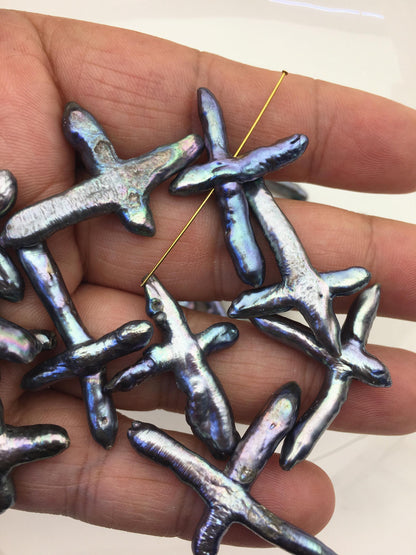 10pcs AAA/AA+ 20-30mm Freshwater Pearl Loose Pearl Bead Black Blue Cross Pearl Loose Bead,oblique hole,ZS-100-9