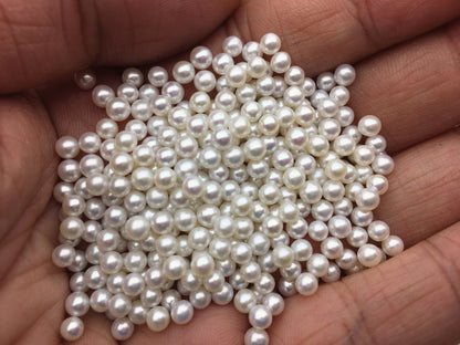 5pcs AAAA 3.5-4mm ROUND seed pearl, tiny pearls, white freshwater round loose pearl wholesale, tiny pearl supply, no hole, half drilled, RP3-4A-2