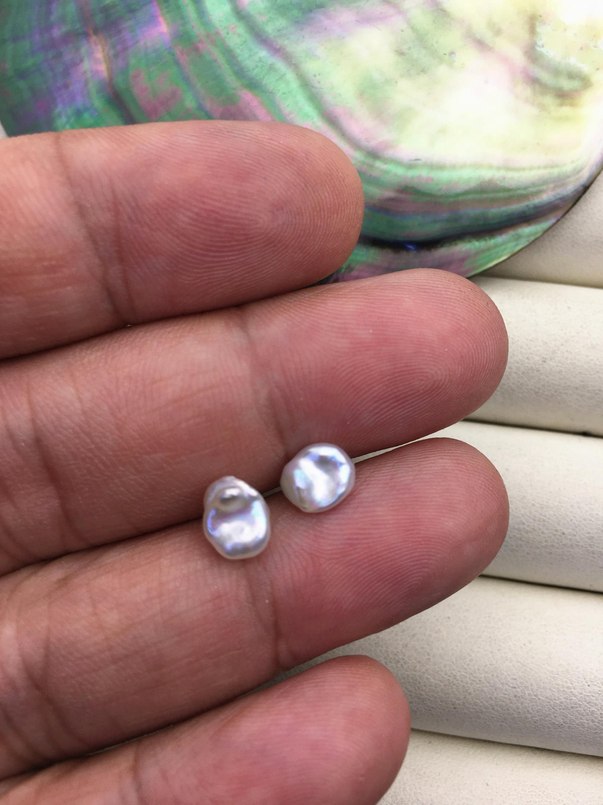 2 pairs AAA 6-7mm White keshi pearls Pair, for make stud earrings, half hole, loose pearl beads, very high luster, ZS-127-62-2