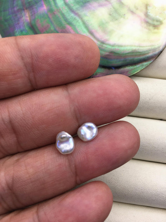 2 pairs AAA 6-7mm White keshi pearls Pair, for make stud earrings, half hole, loose pearl beads, very high luster, ZS-127-62-2