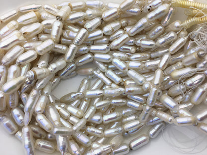 A 7-8x16-20mm White Cylinder Shape Freshwater Pearl,one full strand,wholesale,ZS-103-18-7