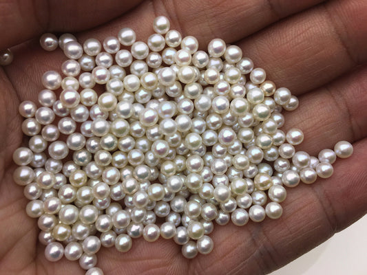 10pcs AAA 3.5-4mm white round seed freshwater pearls, half hole, through hole, Anniversary for earrings, for pearl ring, RP3-3A-2