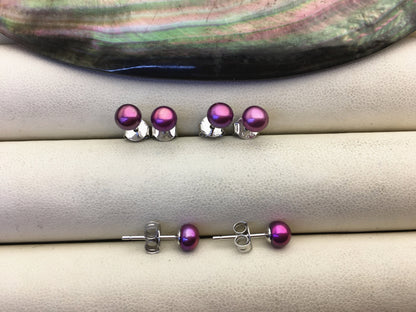 AAA 4-5mm Purple Rainbow Pearl Stud Earrings, pearl earrings,S925 Sterling Silver,Wedding,classic pearl studs,SE1-013