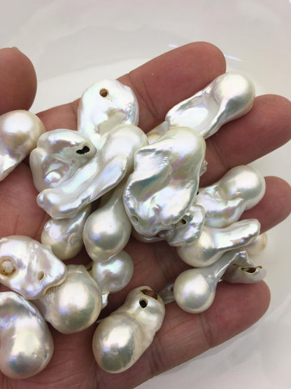46pcs A 13-20mm white flame ball pearl,2.2mm large hole,FL15-T4-7