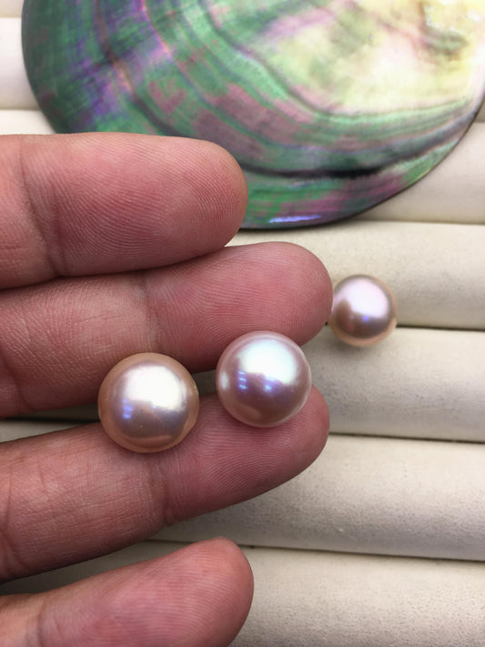 1 pair AAA 13-14mm big purple button round Pearl Stud Earrings, freshwater pearl earrings, classic pearl studs, SE1-069-35