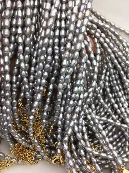 16+2'' AAA 3-4mm tiny gray rice freshwater Pearl necklace, genuine freshwater Pearl necklace, Natural Pearl Necklace, NPN1-T41