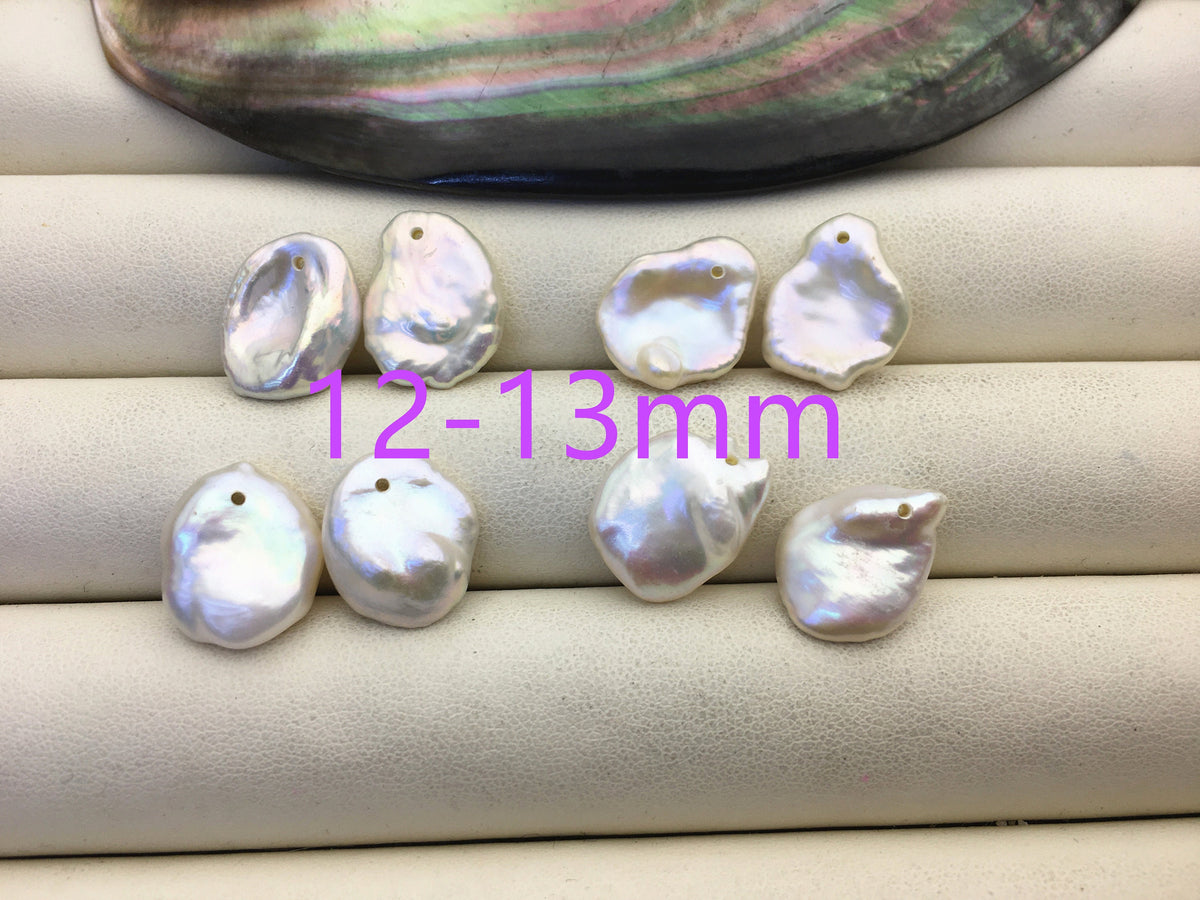 1 pair AAA 10-20mm White keshi Freshwater Pearl White loose Beads Pair,wholesale,0.9mm top side hole,ZS-103-37-54