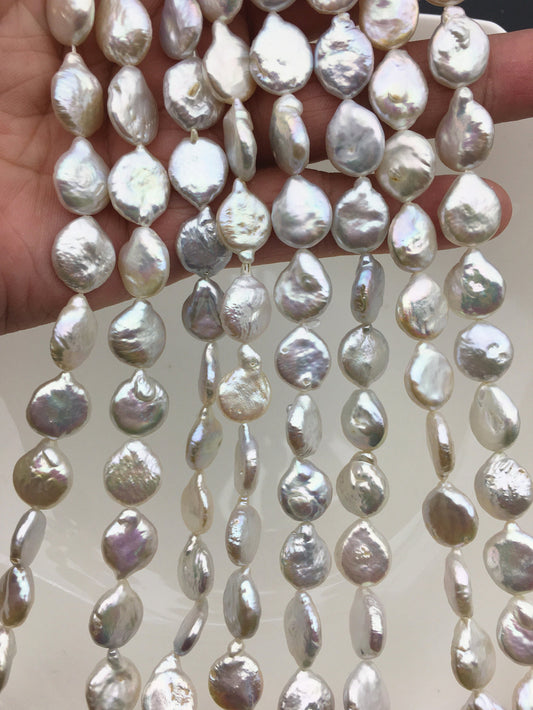 AA+ 11-13mm White Drop Coin freshwater pearls,diy bead,flat round pearl bead,COIN12-2A-2-11