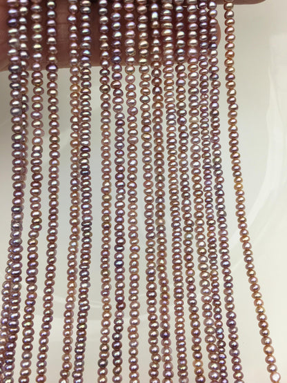 AAA 3-3.5mm purple tiny button potato freshwater pearls,Rondelle pearl Beads,loose strands,SM3-T2