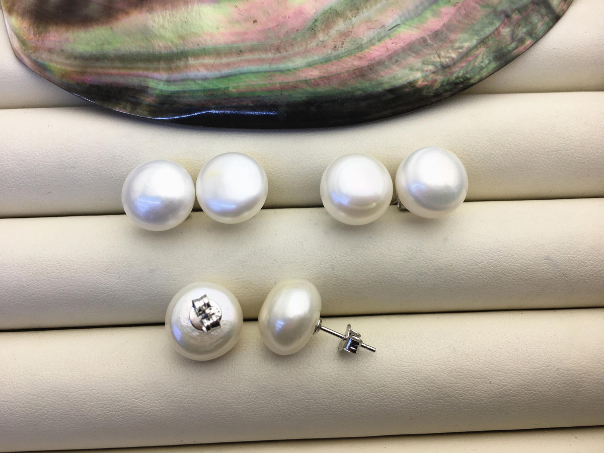 2 pairs AA+ 12-13mm big white nugget baroque Pearl Stud Earrings, freshwater pearl earrings, classic pearl studs, SE1-069-25