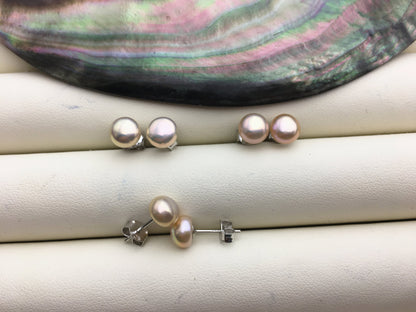 1 pair AAA 7-7.5mm Natural Golden Color Pearl earrings, stud pearl earrings, Sterling Silver, bridal, SE1-029