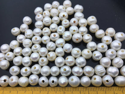 50 pcs AA 7mm White Potato Freshwater Pearls, 1.6mm/2mm Holes | CR7-2A-8