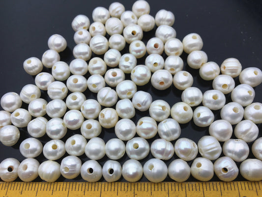 50 pcs AA 7mm White Potato Freshwater Pearls, 1.6mm/2mm Holes | CR7-2A-8
