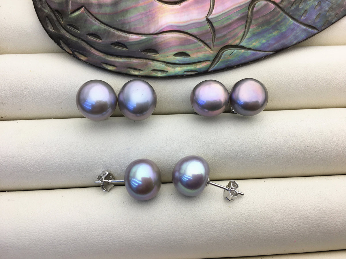 AAA 11-11.5mm big gray baroque pearl stud earrings,sterling silver stud earrings,SE1-004
