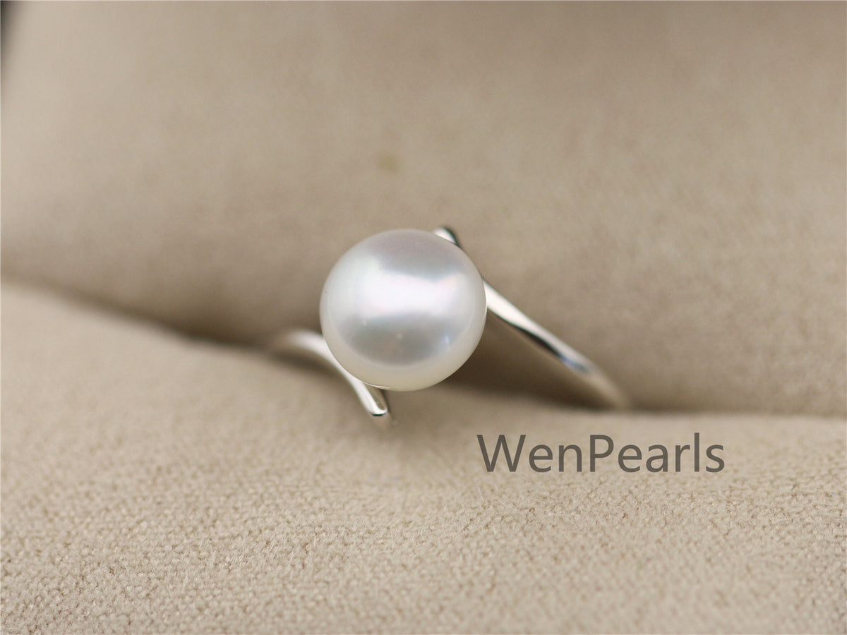 AAA white Pearl Genuine Sterling silver ring, anniversary ring, cheap wedding rings for women, sterling silver 925 open ring jewellery, R1-019