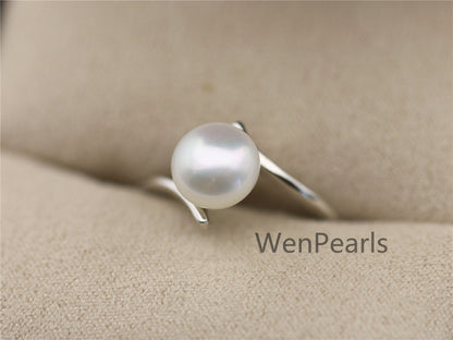 AAA white Pearl Genuine Sterling silver ring, anniversary ring, cheap wedding rings for women, sterling silver 925 open ring jewellery, R1-019
