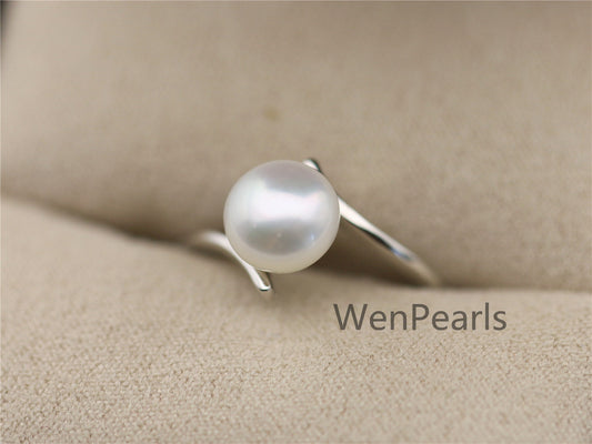 AAA white Pearl Genuine Sterling silver ring, anniversary ring, cheap wedding rings for women, sterling silver 925 open ring jewellery, R1-019