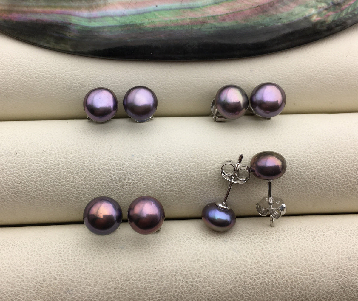 AAA 7-7.5mm Black Rainbow Pearl Stud Earrings, pearl earrings,S925 Sterling Silver,Wedding,classic pearl studs,SE1-064