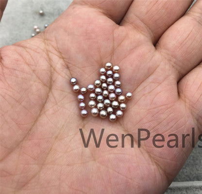AAA 3-3.5mm purple pink seed pearl bead, small freshwater round loose pearl wholesale, tiny pearl supply, no hole, half drilled, RP3-3A-4