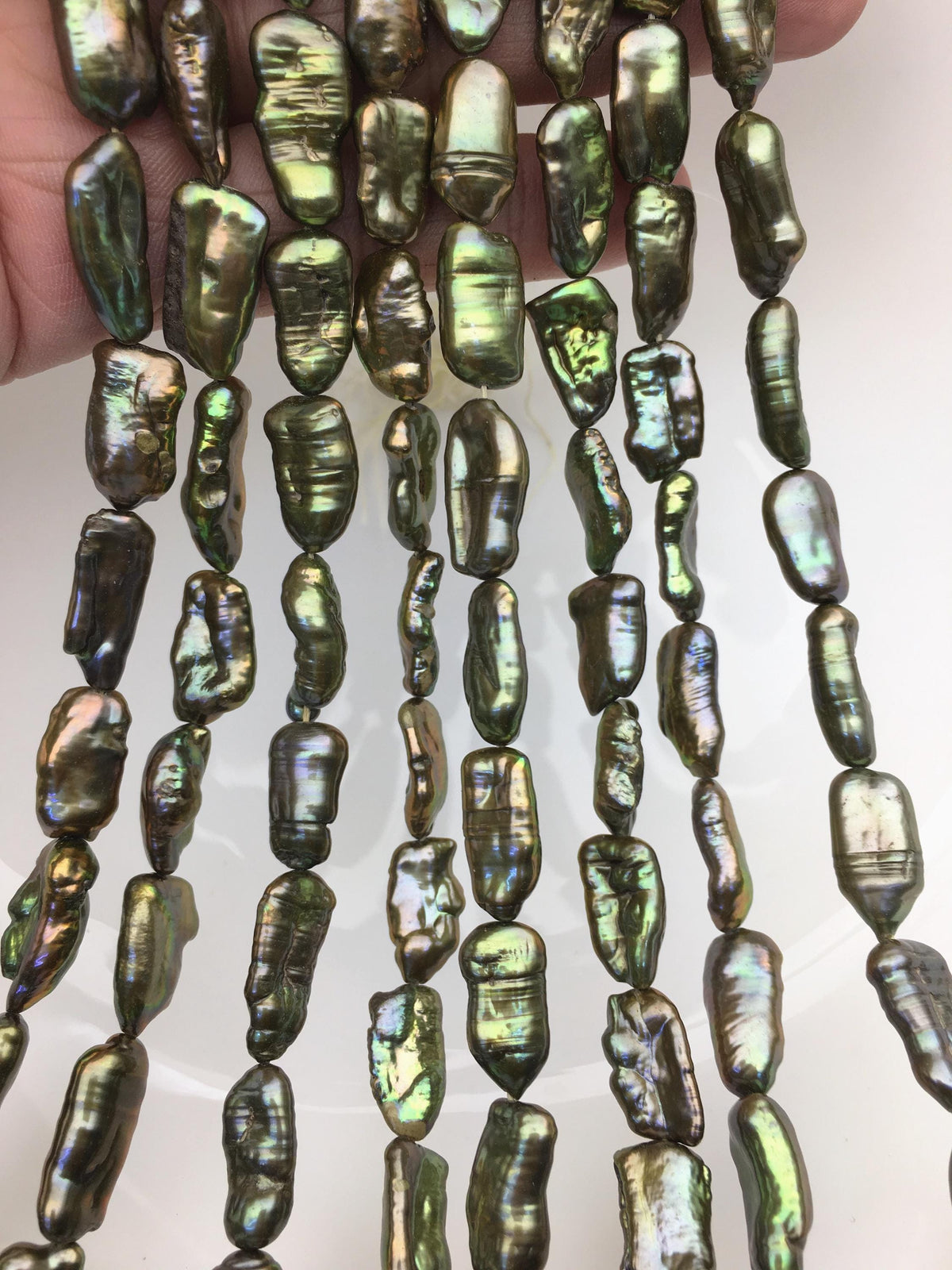 AA+ 9-10mm green Biwa Pearl Necklace,Genuine Fresh Water Pearl,Wedding Necklace,Mothers Day,ZS-80-10-56