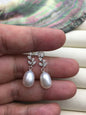 AAA 9mm White rice pearl Leaf cz stud earrings,S925 Sterling Silver pearl earrings,pearl for women for girl,SE3-103