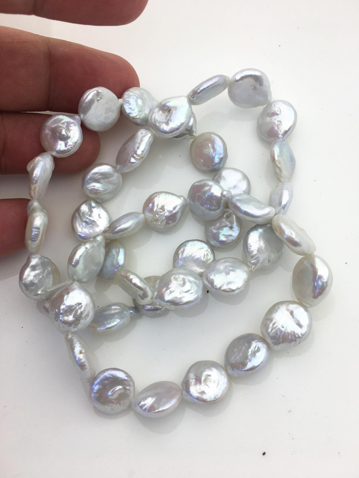 1pc 7 inchs AA+ 11-12mm White Coin Freshwater pearl Elastic string Bracelet,B8-005