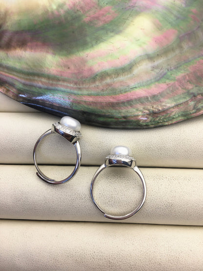 AAA White Freshwater pearl ring,S925 sterling silver ring,cz diamond wedding rings,bridal ring,anniversary rings,R1-T10