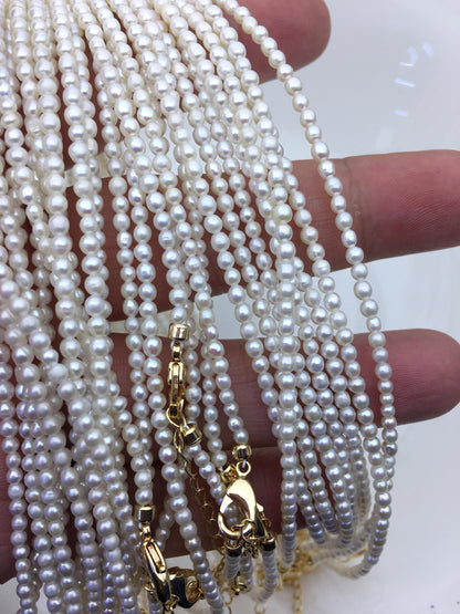 15.3+2'' AA+ 2.5-3mm tiny white rice freshwater Pearl necklace, genuine freshwater Pearl necklace, Natural Pearl Necklace, NPN1-136