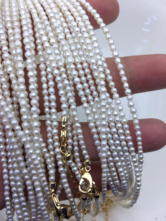 15.3+2'' AA+ 2.5-3mm tiny white rice freshwater Pearl necklace, genuine freshwater Pearl necklace, Natural Pearl Necklace, NPN1-136