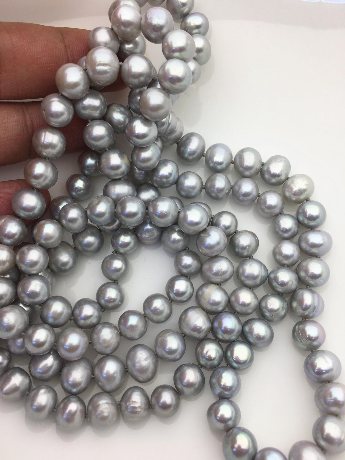 48'' 9mm Gray Near round potato Pearl Necklace, dark gray Pearl necklace, gray round pearl, wholesale, NPN1-002