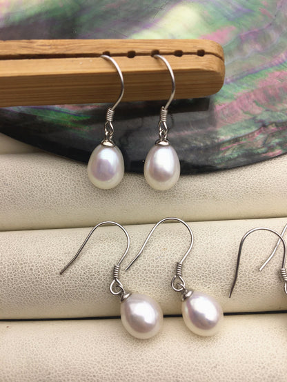 AAA 7.5-8mm white/purple/gray rice freshwater pearl dangle earrings, S925 Sterling Silver pearl earrings, pearl for women, SE3-110