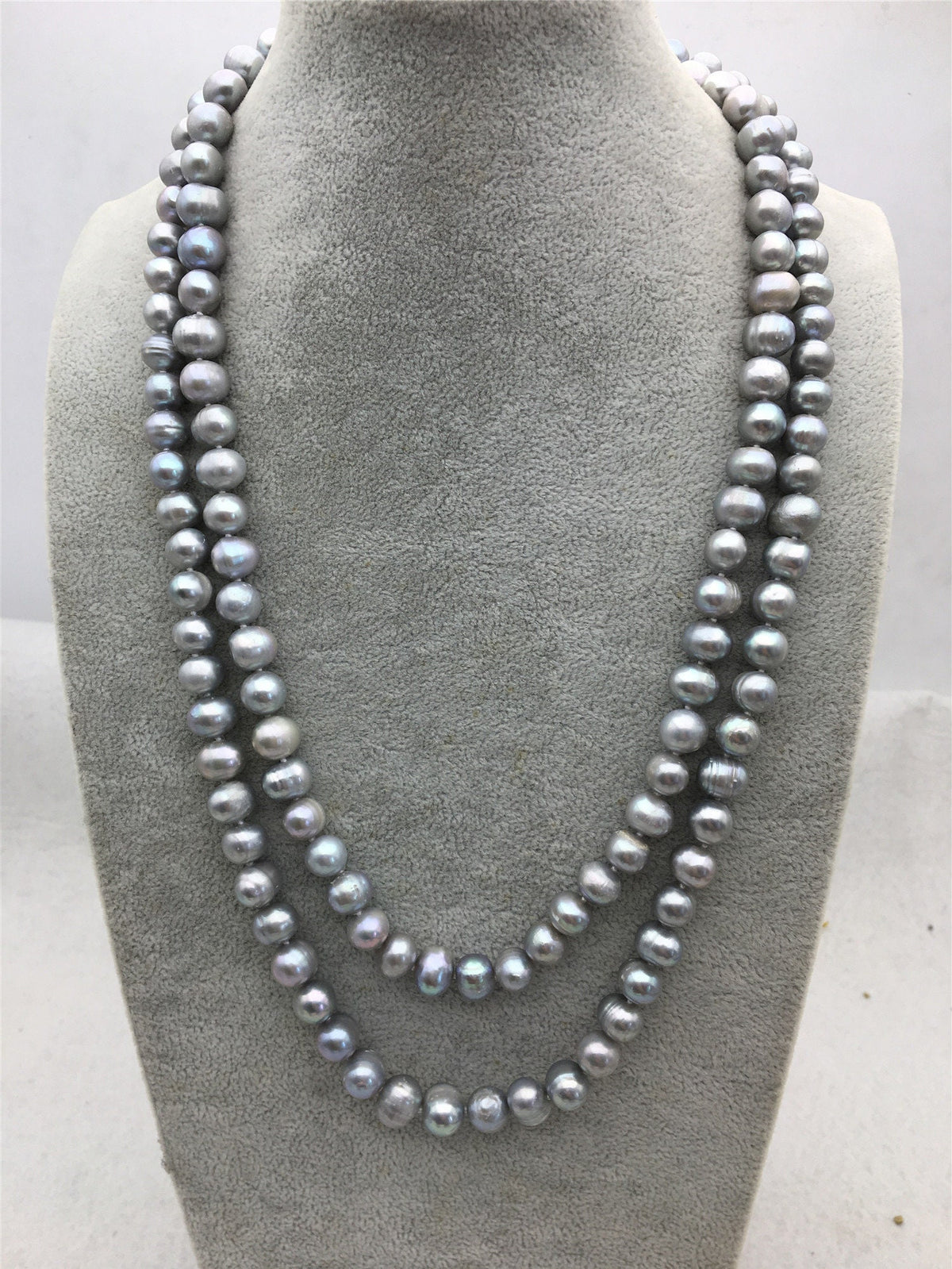 48'' 9mm Gray Near round potato Pearl Necklace, dark gray Pearl necklace, gray round pearl, wholesale, NPN1-002