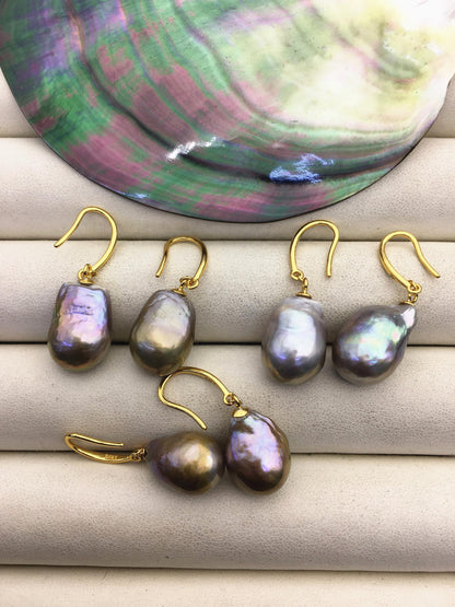 1 pair AAA 11-12mm gray drop edison pearl dangle earrings,S925 Sterling Silver earrings,SE3-T9-8