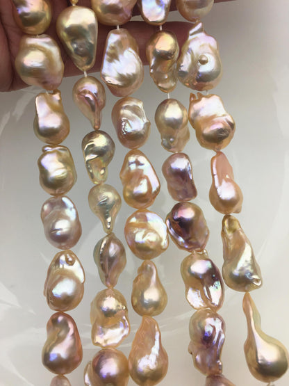 15.5'' AAA 13-16mm Natural Orange Rainbow flame ball pearl,FL15-3A-7-13
