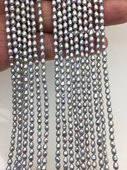 AAA 3-3.5mm gray rice pearls, full strand, oval loose pearl beads, diy pearl, genuine pearl, Cultured pearl, diy pearl beads, LR3-3A-21