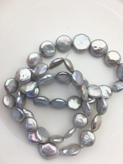 1pc 7 inchs AA+ 10-12mm Gray Coin Freshwater pearl Elastic string Bracelet,B8-010