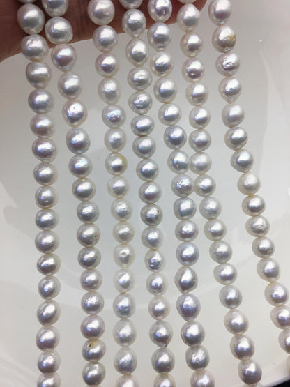 AA+ 7-8mm white baroque near round freshwater chinese akoya pearls,RP7-T2