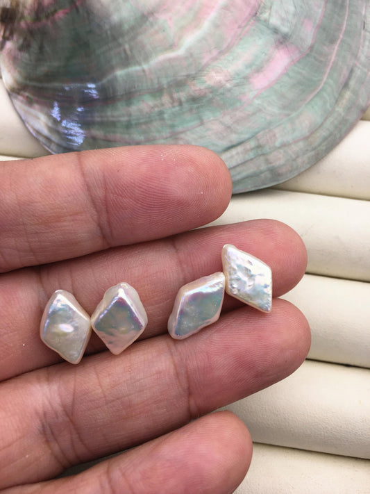 2 pairs AA+ 9-10mm white rhombus diamond Shape Freshwater Pearl loose Beads Piar,wholesale,ZS-103-37-73