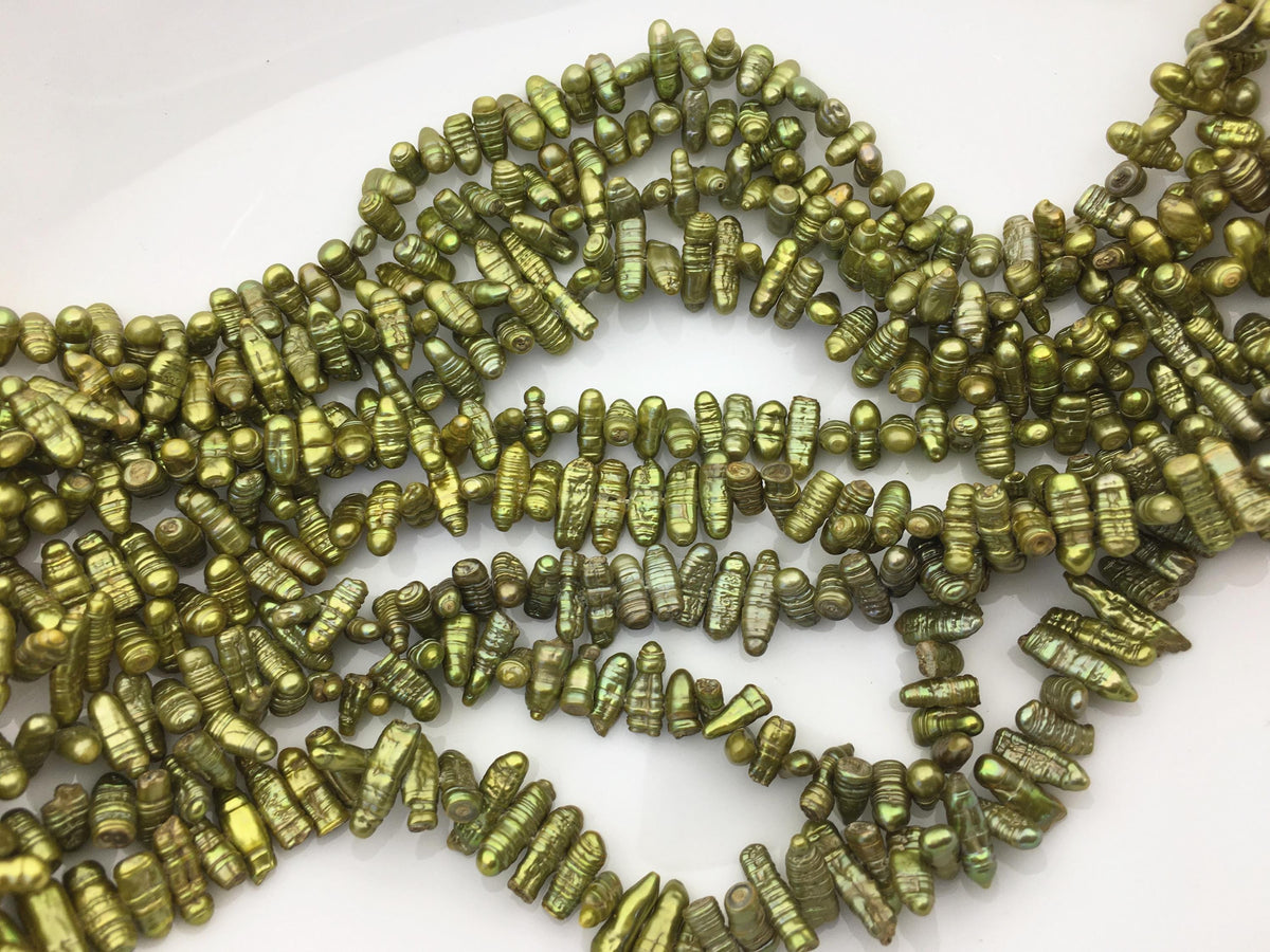 AA 4-5mm green Biwa Pearl Necklace,Genuine Fresh Water Pearl,Wedding Necklace,Mothers Day,ZS-80-10-44