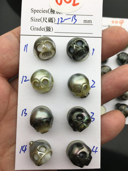 1pc 12-14mm Big Tahitian HandMade Carved Skull Sea Pearl Beads For necklace pendant earrings, Natural Color, Diy pearl, CAC-SKU-015-1