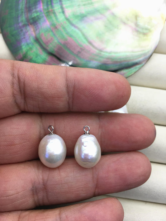 2 pairs AAA 12-13mm White baroque drop edison freshwater pearl Pair,ED11-3A-2-35