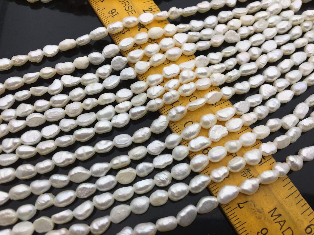 20% OFF 5 strands AA 3.5-4mm white nugget freshwater pearls, irregular nugget freshwater pearl strand, pearl factory china, LM3-2A-3
