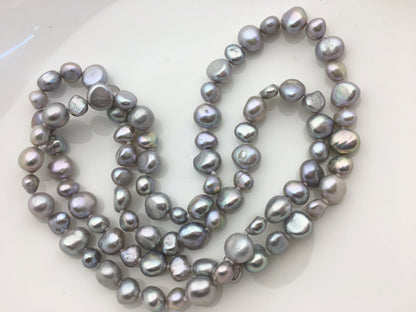 28'' AA+ 5-8mm gray nugget pearl Necklace,NPN1-T69