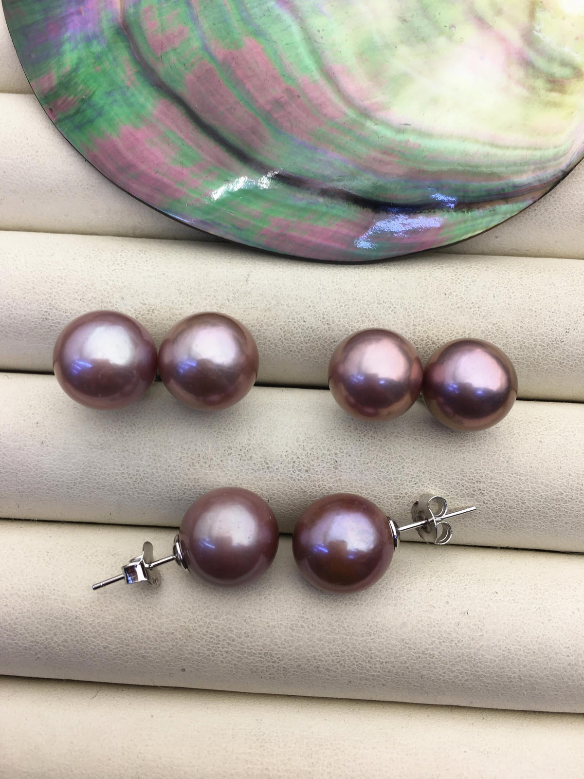 1 pair AAA 12-13mm purple round edison pearl stud earrings, S925 Sterling Silver stud earrings, wedding pearl earrings, SE3-T9-49