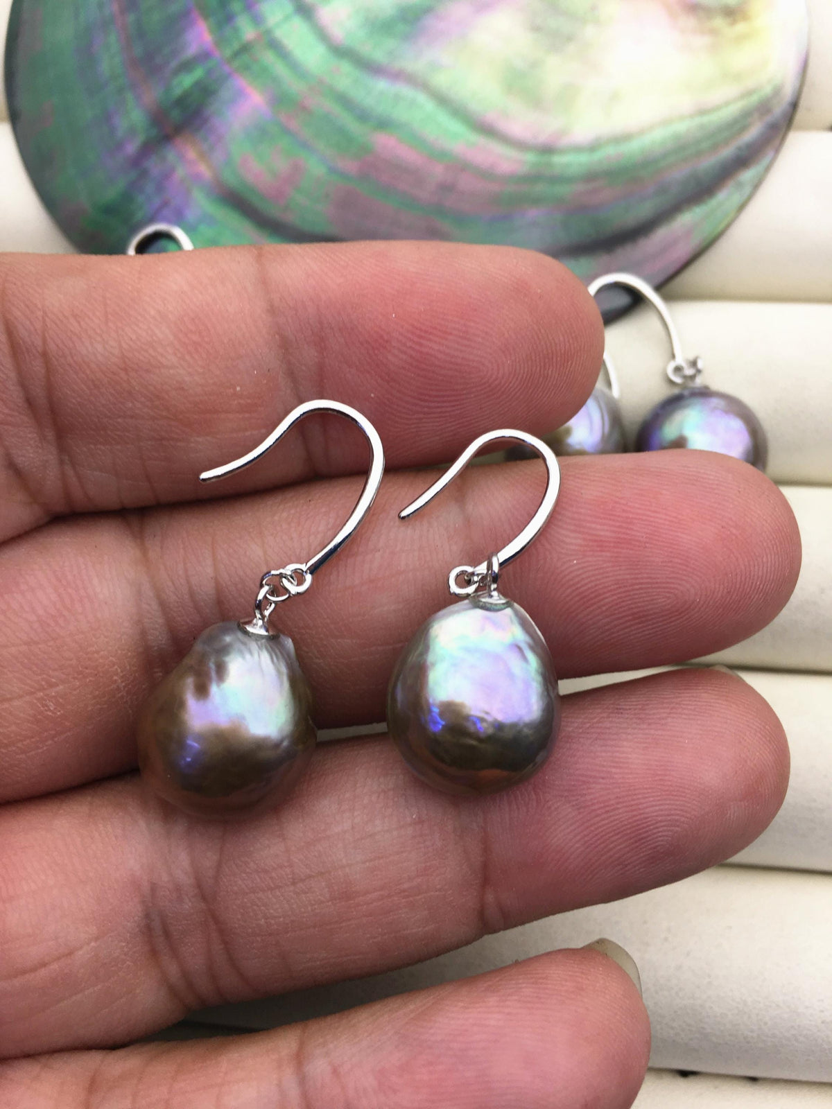 1 pair AAA 11-14mm gray bronze drop edison pearl dangle earrings,S925 Sterling Silver earrings,SE3-T9-3