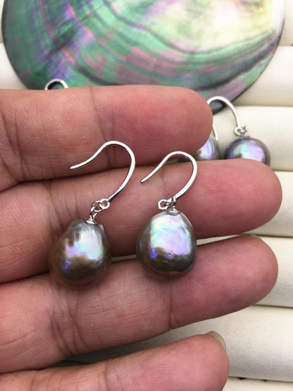 1 pair AAA 11-14mm gray bronze drop edison pearl dangle earrings,S925 Sterling Silver earrings,SE3-T9-3
